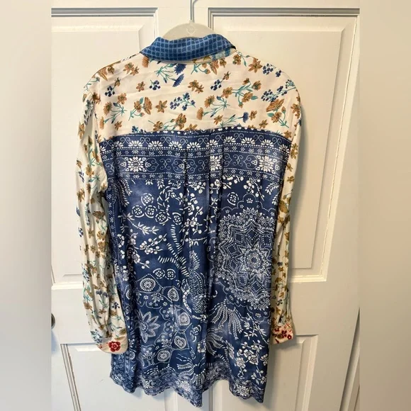 NWT John Mark patchwork Indian summer button tunic blouse top women m medium new - Picture 7 of 7